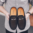 Fashion Half Shoes For Men Casual Shoes Black Leather Slip On Loafers Outdoor Breathable Slippers Lightweight Mules Men's Shoes