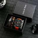 Personality Men Watch Bracelets Gift Set Luxury Leather Quartz Date Watches with Box for Boyfriend Gifts Idea for Father&