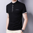 New Men's Casual and Fashionable Solid Color Short Sleeved Stand Up Collar T-shirt Summer Versatile and Comfortable Top
