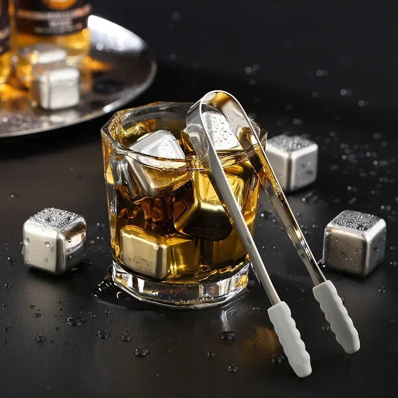 2/4/6 Pcs Stainless Steel Ice Cubes Set Reusable Chilling Stones for Whiskey Wine Wine Cooling Cube Chilling Rock Party Bar Tool