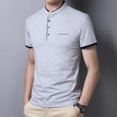 New Men's Casual and Fashionable Solid Color Short Sleeved Stand Up Collar T-shirt Summer Versatile and Comfortable Top