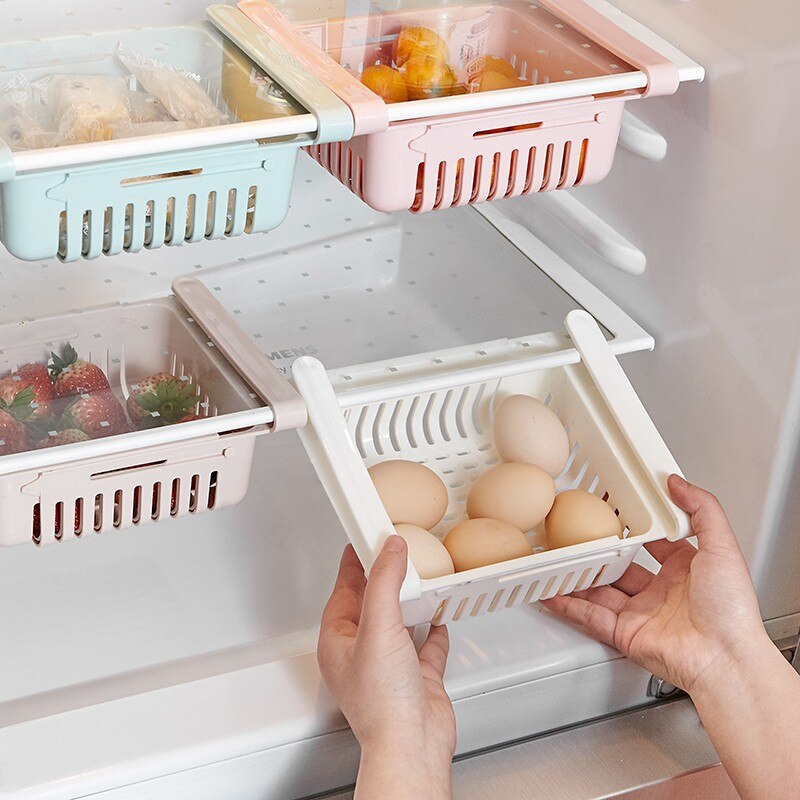 Leeseph Fridge Drawer Organizer, Retractable Drawer Refrigerator Storage Box, Pull Out Bins, Fridge Shelf Holder Storage Box