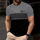 Fashionable striped printed short-sleeved T-shirt Spring/Summer casual collar crew T-shirt Soft and breathable T-shirt for
