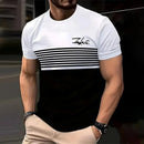 Fashionable striped printed short-sleeved T-shirt Spring/Summer casual collar crew T-shirt Soft and breathable T-shirt for