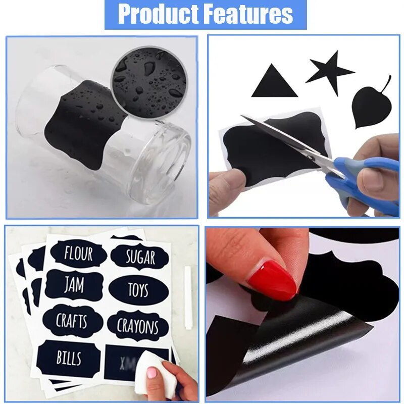 50pcs/Sets Jars Labels Erasable Chalkboard Labels Waterproof Spice Sticker Craft Kitchen Blackboard Sticker Bottles Tag with Pen