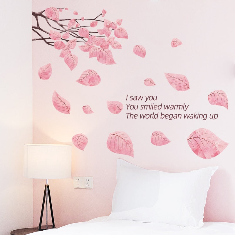 Pink Tree Leaves Wall Stickers Decor DIY Ballet Girl Flamingo Wall Decals for Kids Bedroom Baby Rooms Nursery Home Decoration