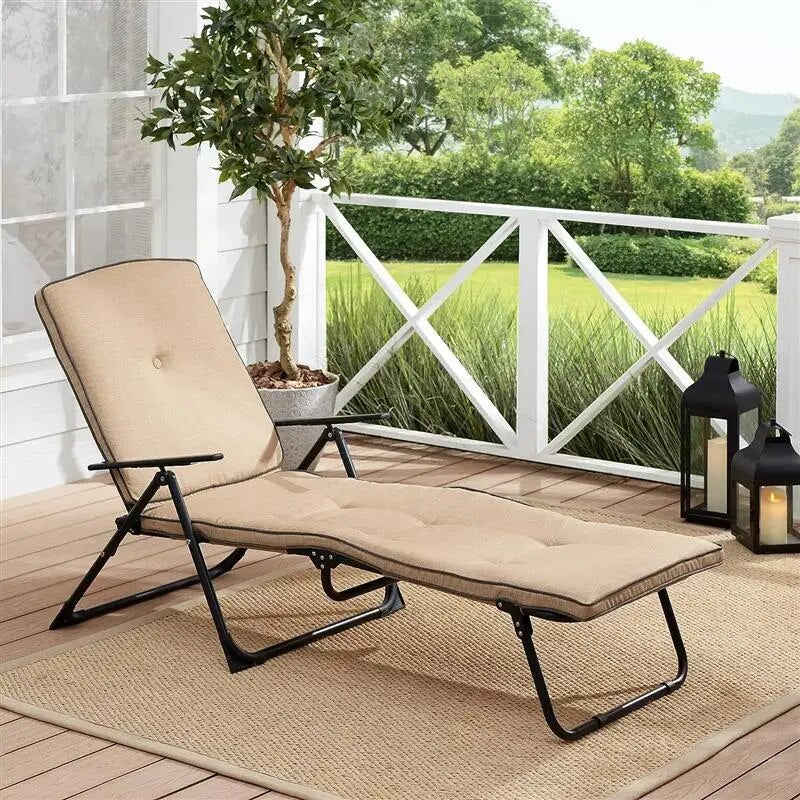 Lounge Chairs,Chaise Lounges,Foldable Steel Outdoor Chaise Lounge,Patio Seating,Beige