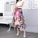 Pleated Skirt Women New  Print Cartoon Pattern  Elastic Women Skirts Big Swing Party Holiday High Waist Skirts