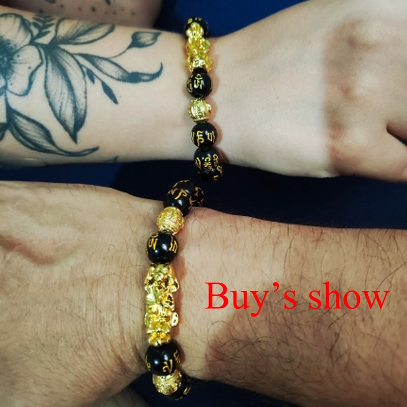 2PCS Obsidian Stone Beads Bracelet Pixiu Bracelet Black Wealth Bracelet Feng shui Bracelets Luck Bracelet for Women Men