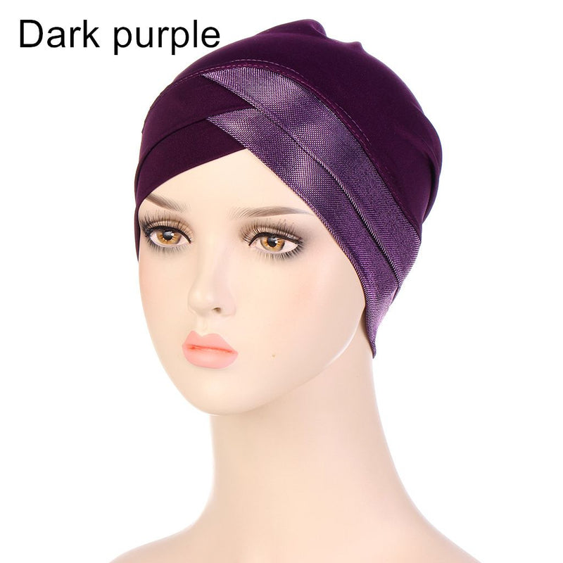 Women Shine Silver Gold Knot Twist Turban Headbands Cap Autumn Winter Warm Headwear Casual Streetwear Female Muslim Indian Hats