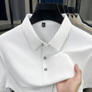 New Men's Casual Fashion Striped Short Sleeved Collar Polo Shirt Breathable and Comfortable Summer Versatile T-shirt