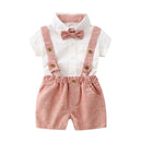 Baby Boy Gentleman Clothes Set Suit For Toddler White Shirt with Bow Tie+Suspender Shorts Formal Newborn Boys Clothes