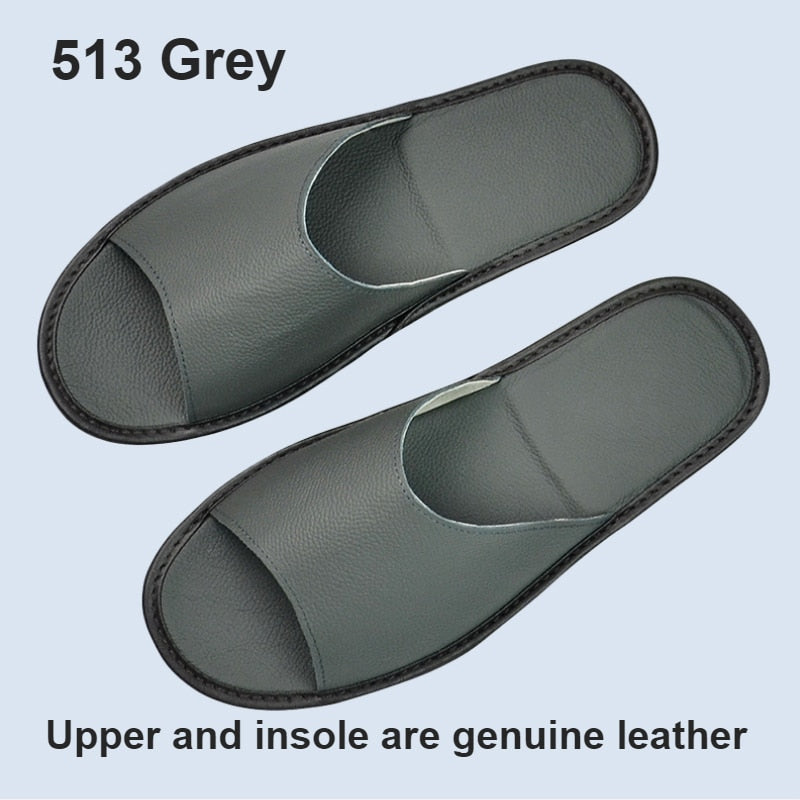 Big sizes Genuine Cow Leather Slippers Homes in indoor slipper open toe sandals men women elderly casual Slides shoes