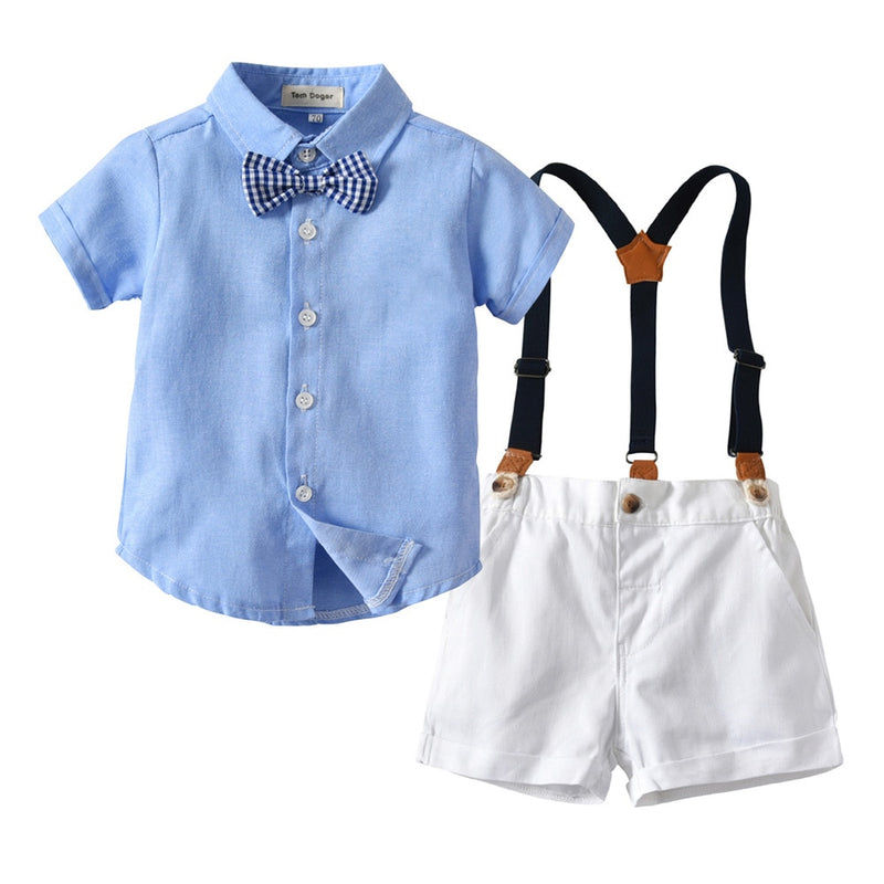 Baby Boy Gentleman Clothes Set Suit For Toddler White Shirt with Bow Tie+Suspender Shorts Formal Newborn Boys Clothes