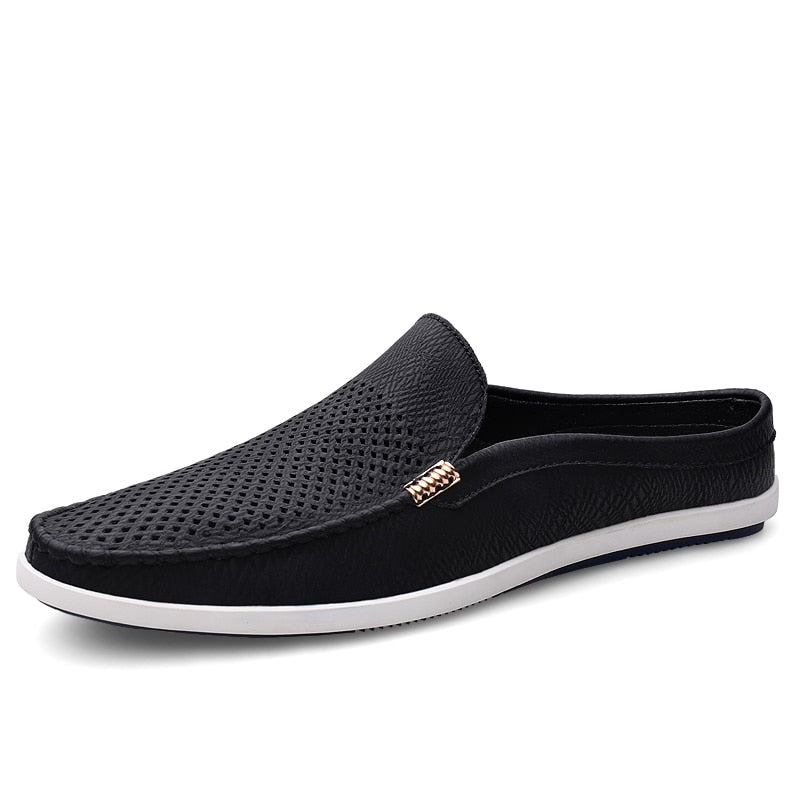 Half Shoes For Men Leather Driving Casual Shoes Backless Men's Loafers Slippers Mules Sandals Slip-On Flats Slides