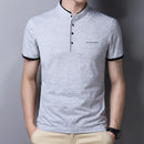 New Men's Casual and Fashionable Solid Color Short Sleeved Stand Up Collar T-shirt Summer Versatile and Comfortable Top