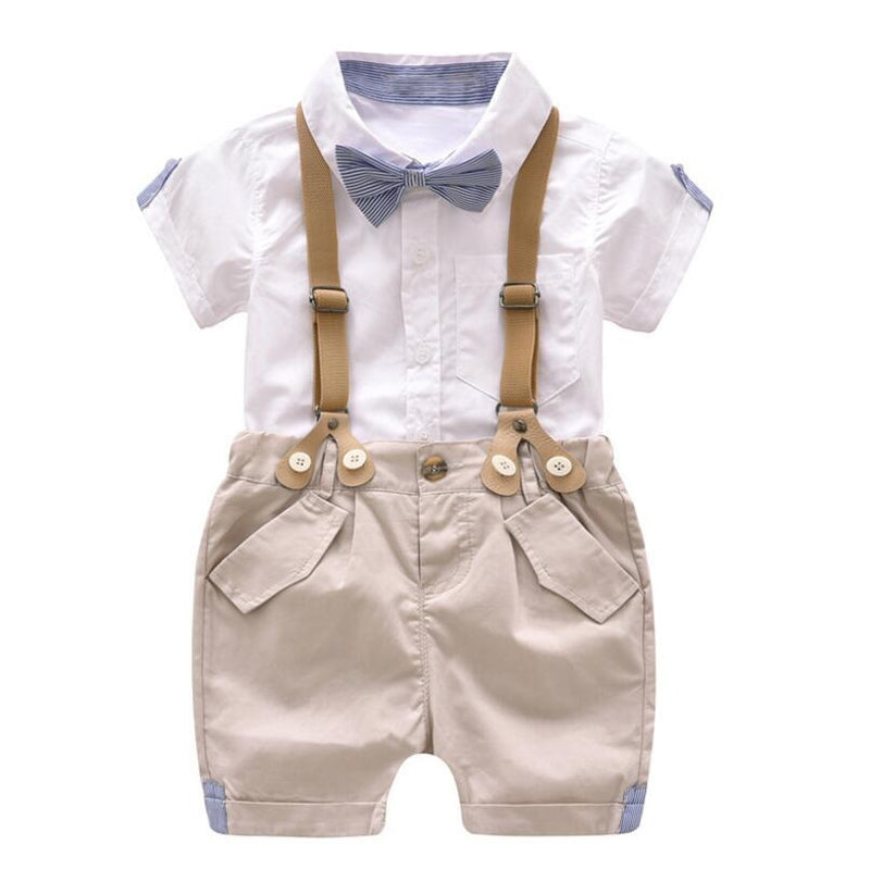 Baby Boy Gentleman Clothes Set Suit For Toddler White Shirt with Bow Tie+Suspender Shorts Formal Newborn Boys Clothes