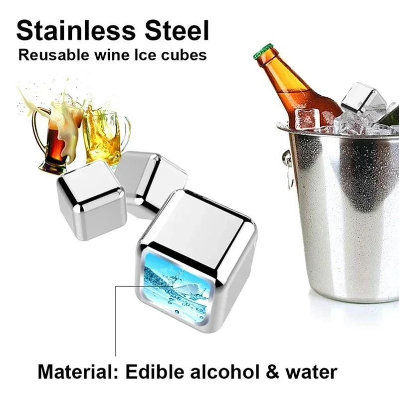 2/4/6 Pcs Stainless Steel Ice Cubes Set Reusable Chilling Stones for Whiskey Wine Wine Cooling Cube Chilling Rock Party Bar Tool