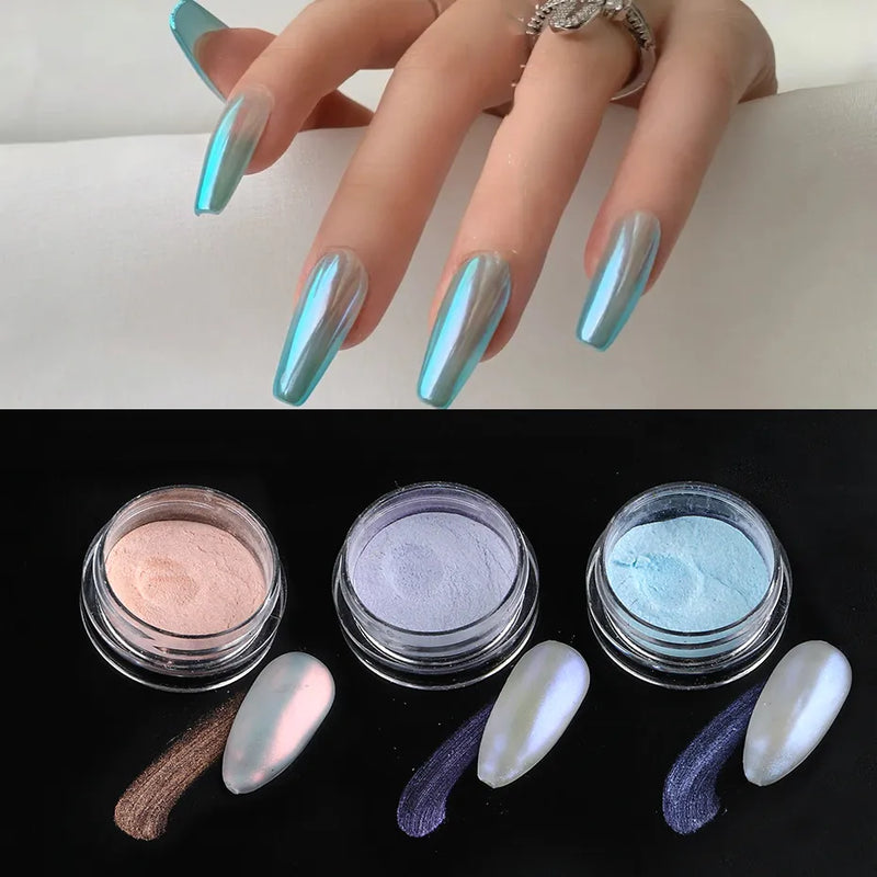1 Box Aurora Nail Fairy Powder Pigment Pearl White Rubbing on Nail Art Glitter Dust Chrome Manicure Holographic Decorations TRX