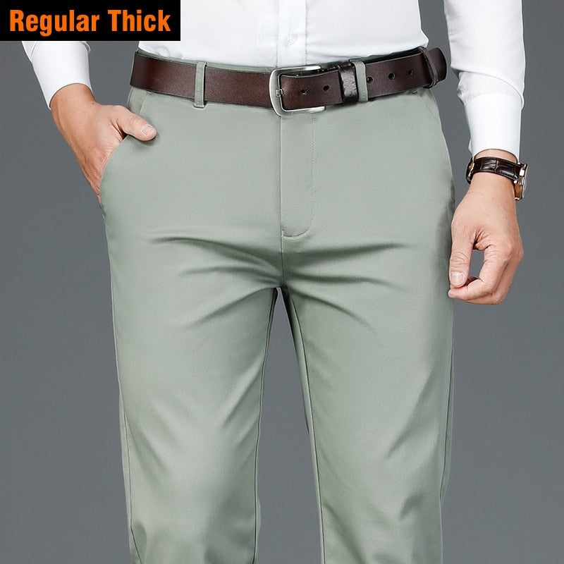 New Men's Bamboo Fiber Casual Pants Classic Style Business Fashion Khaki Stretch Cotton Trousers Male Brand Clothes