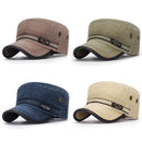 Classic Vintage Flat Top Cap Men Vintage Army Denim Baseball Cap Cotton Cadet Hat Military Breathable Adjustable Summer Sun Cap