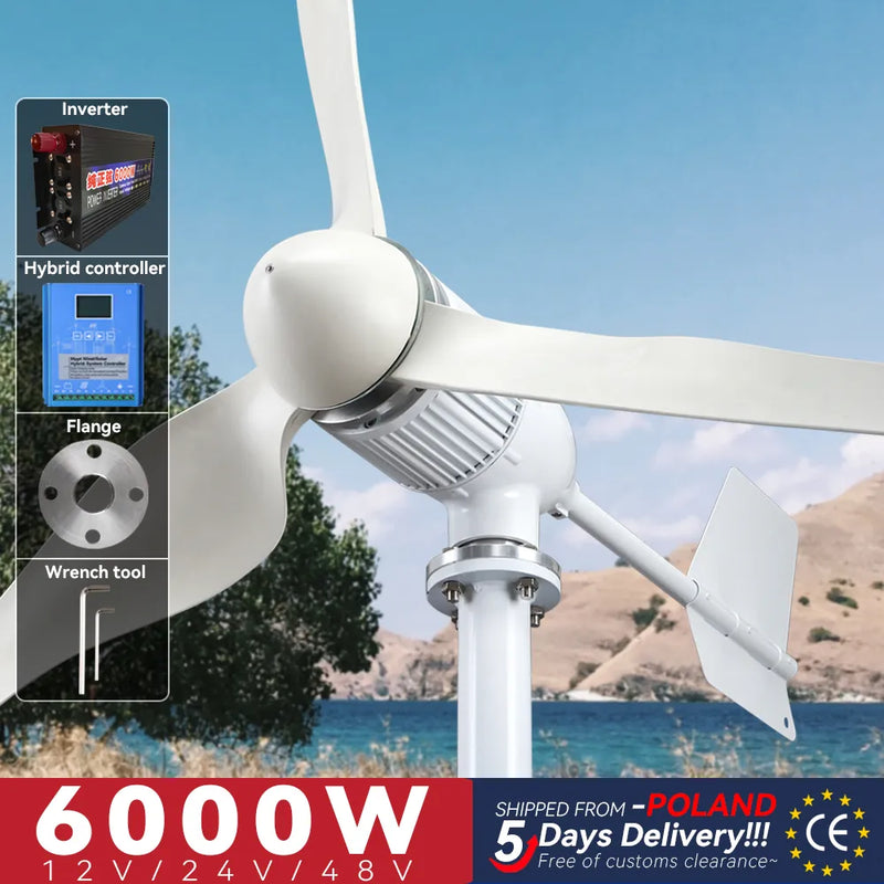 Wind Turbine 4000W Generator Axis Windmill Energy Sources 12v 24v 48v 6000w 3 Blades Mppt Charge Controller Off Grid Inverter