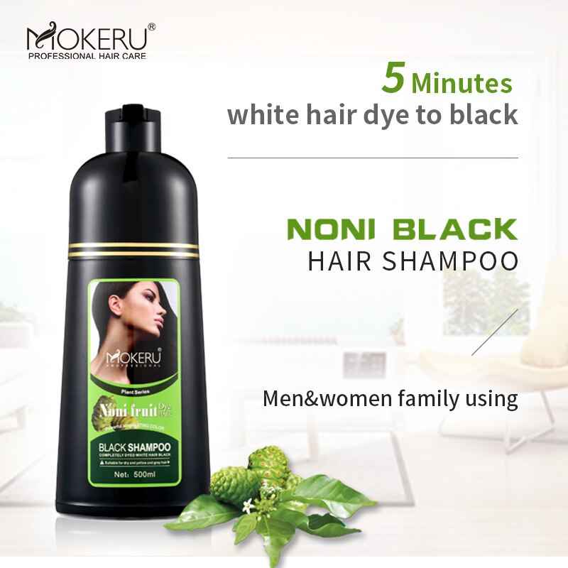 2PCS/Lot Mokeru Noni Herbal Black Hair Dye Shampoo Hair For Women Men Magic Fast Permanent Black Color Hair Dying Shampoo