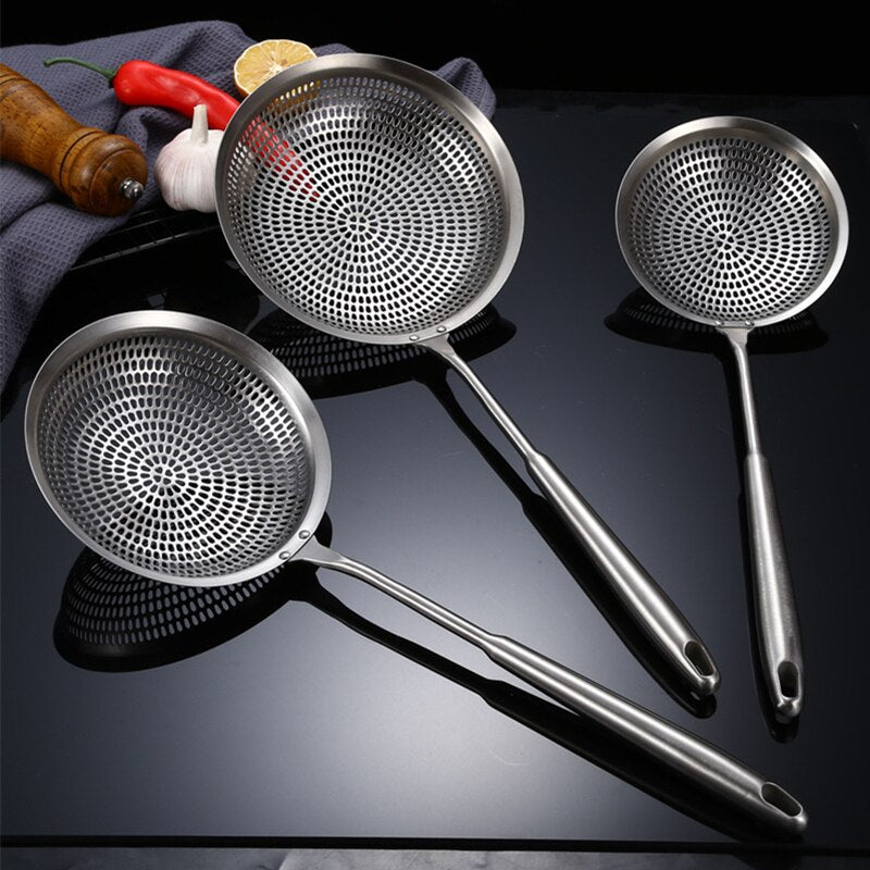 Stainless Steel Large Colander Fine Holes Skimmer Long Handle French Fries Strainer Home Gadget Kitchen Utensils Cooking Tools