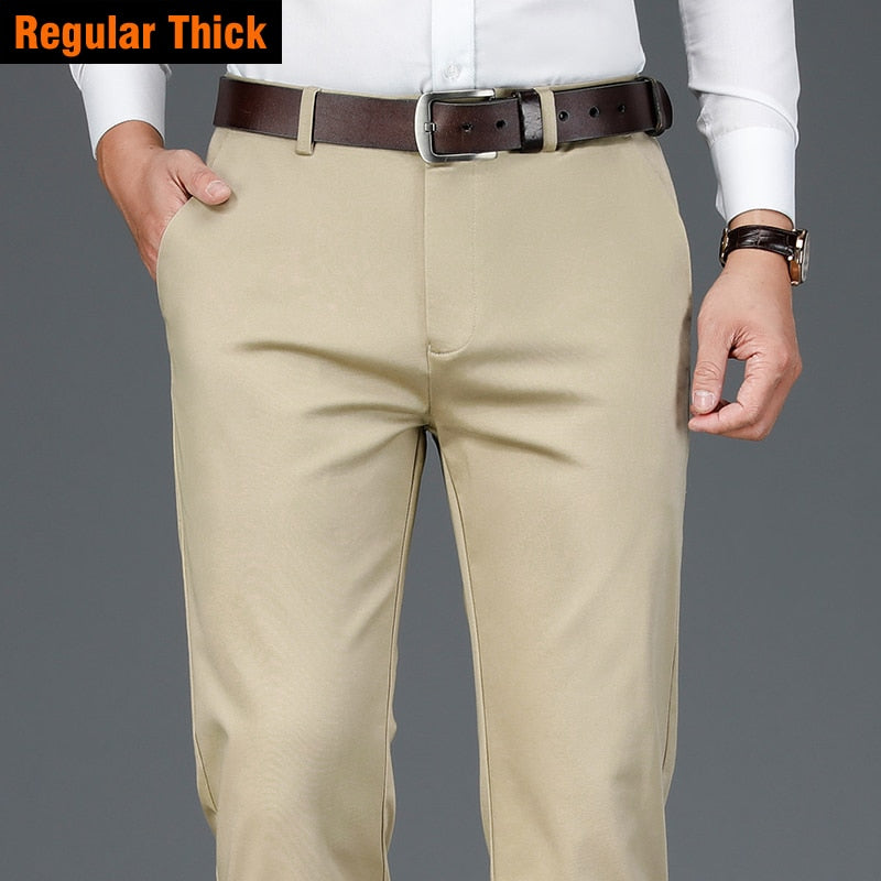 New Men's Bamboo Fiber Casual Pants Classic Style Business Fashion Khaki Stretch Cotton Trousers Male Brand Clothes