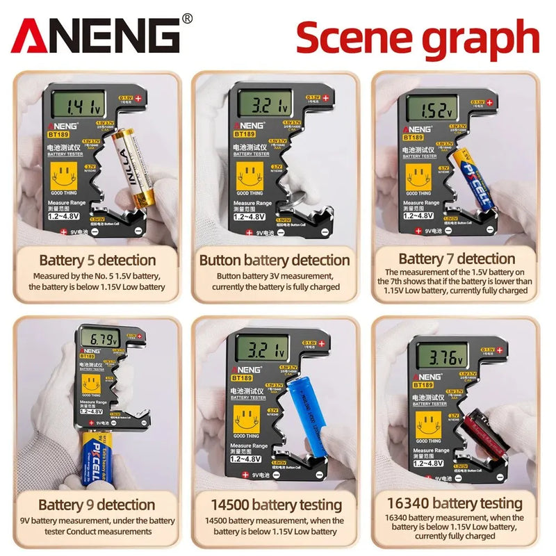 ANENG BT189 Button Cell Battery Tester Power Bank Detectors 9V N D C AA AAA Universal Household LCD Display Battery Tester Tools