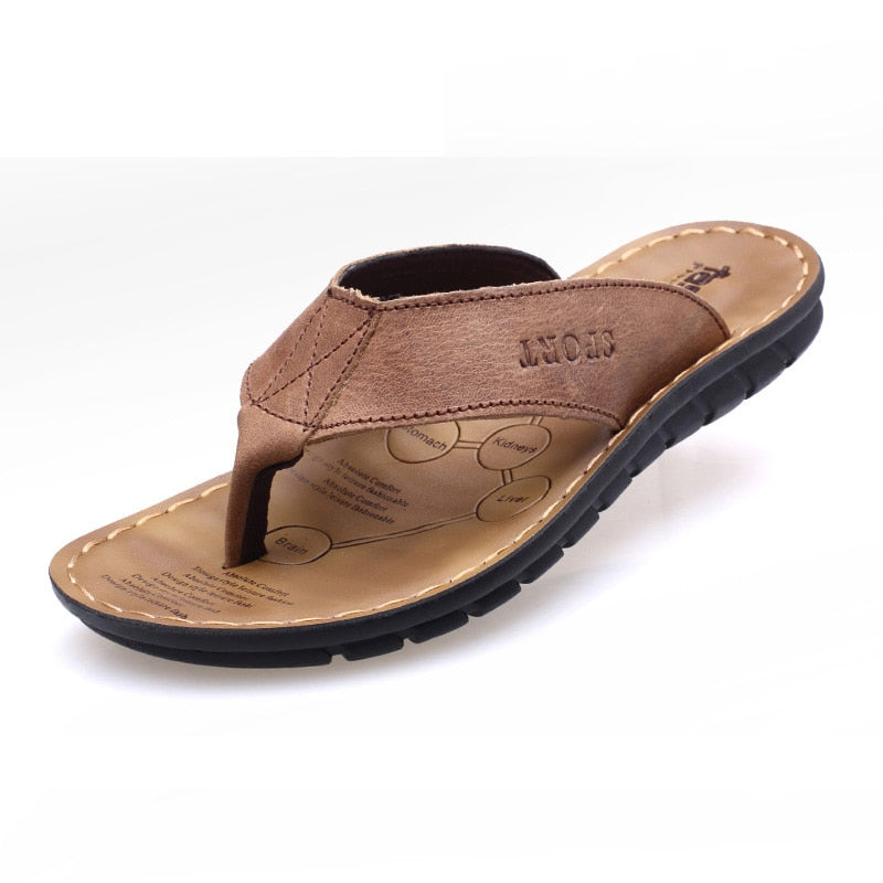 Men Slippers Genuine Leather Slippers Mens Flip Flop Sandals Men Shoes Male Flip Flops A673