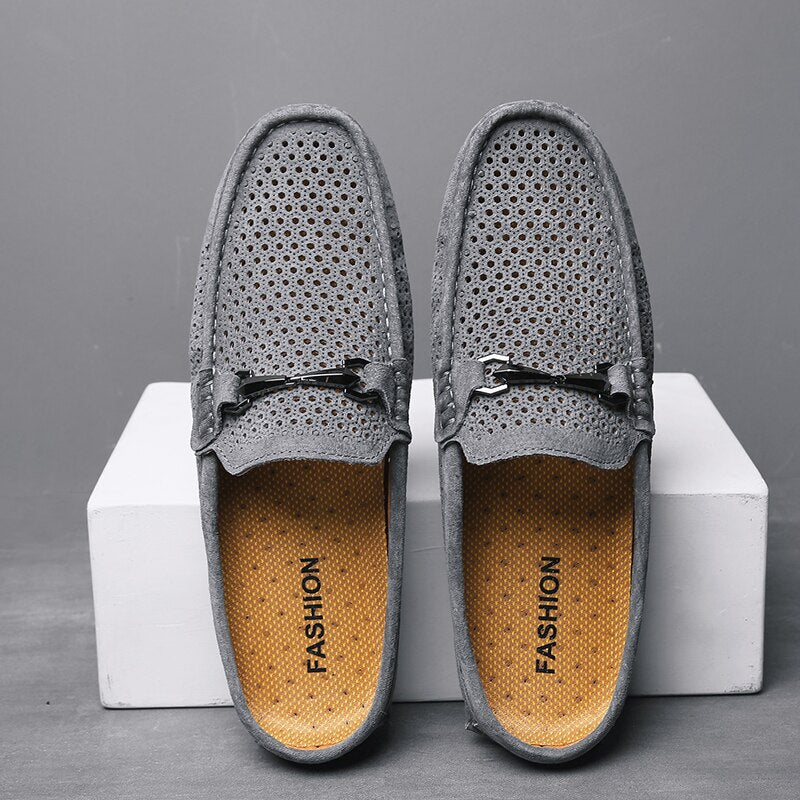 Fashion Half Shoes For Men Casual Shoes Black Leather Slip On Loafers Outdoor Breathable Slippers Lightweight Mules Men's Shoes