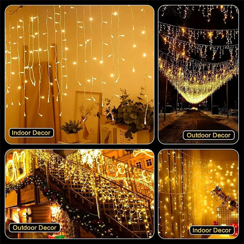 Solar Curtain Icicle Light 3.5M Eaves Decor Outdoor Fairy String Lights Wedding Party Christmas Stair Decor Garden Garlands