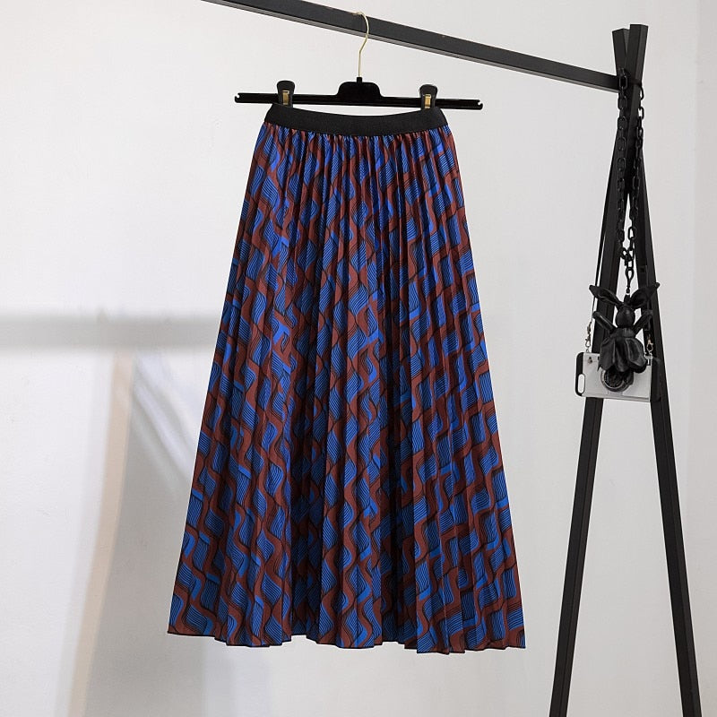 Pleated Skirt Women New  Print Cartoon Pattern  Elastic Women Skirts Big Swing Party Holiday High Waist Skirts