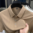 New Men's Casual Fashion Striped Short Sleeved Collar Polo Shirt Breathable and Comfortable Summer Versatile T-shirt