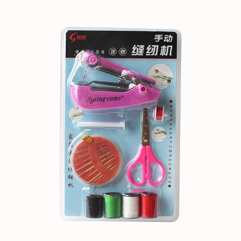 Portable Manual Sewing Machine Set, Household Mini Sewing Machine Set, Sewing Thread Scissors for Beginners Travel Supplies