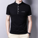 New Men's Casual and Fashionable Solid Color Short Sleeved Stand Up Collar T-shirt Summer Versatile and Comfortable Top