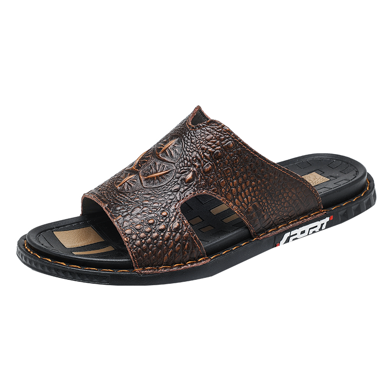 Genuine Leather Men Slippers Crocodile Grain Slip On Slipper Man Shoes For Men Slides Casual