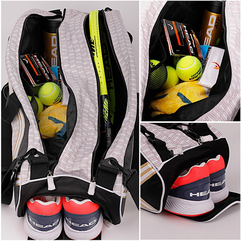 HEAD Tennis Bag Mens Tennis Racket Large Sport Bag Outdoor Gym Badminton Backpack 4-9 Racquet Sports Bag With Handle Waterproof