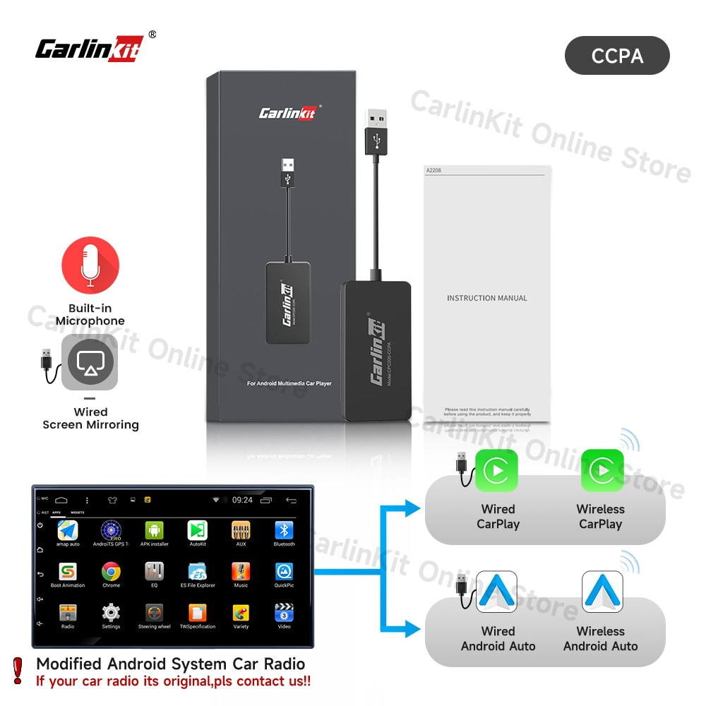 Carlinkit Wired/Wireless CarPlay Wireless Android Auto Dongle Mirror F