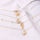 Fashion New Bohemia Soft Clay Shell Star Sun Pendant Chain Layered Necklace for Women Girls Summer Beach Simple Layered Necklace
