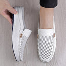 Half Shoes For Men Leather Driving Casual Shoes Backless Men's Loafers Slippers Mules Sandals Slip-On Flats Slides