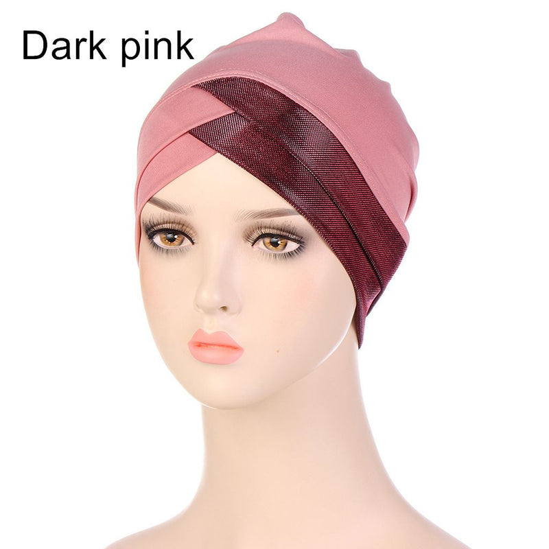 Women Shine Silver Gold Knot Twist Turban Headbands Cap Autumn Winter Warm Headwear Casual Streetwear Female Muslim Indian Hats