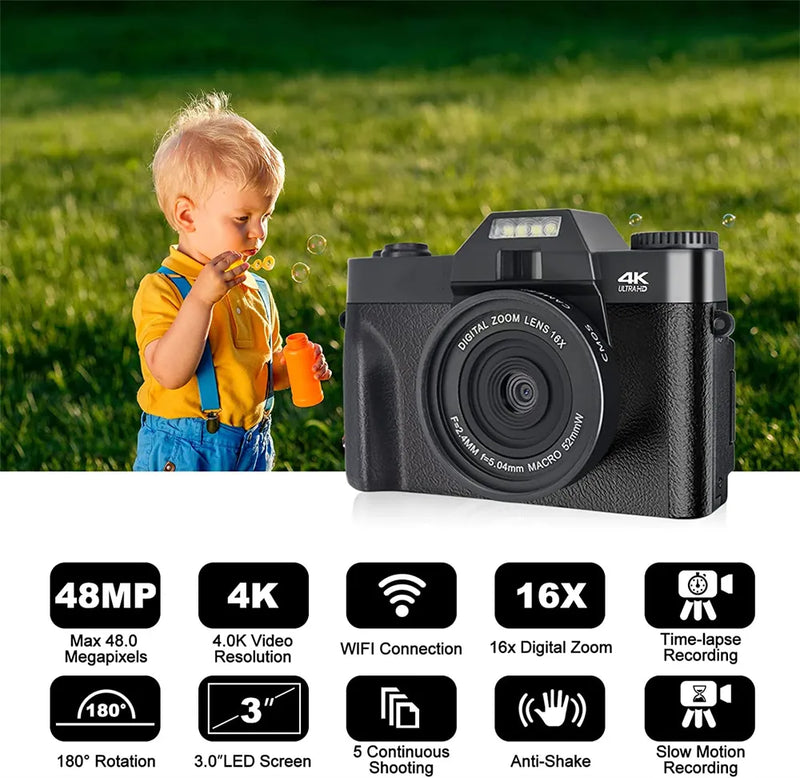 KOMERY Compact Digital Photography Camera 4K WIFI Web Camera Vintage Vlog Video Recorder YouTube 48MP Camcorder 3" Flip Screen
