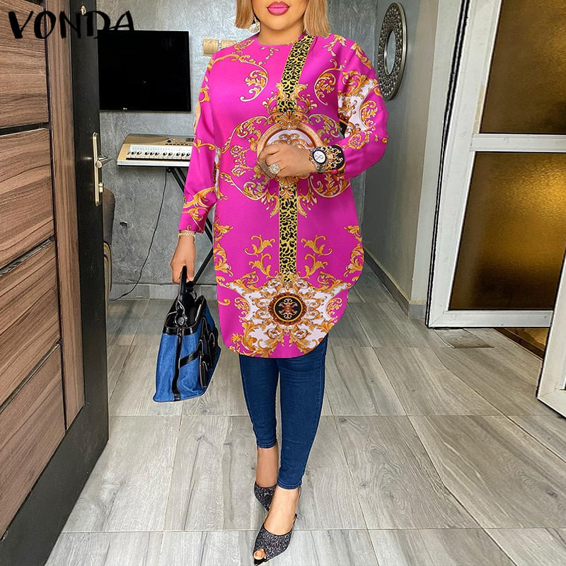 VONDA Fashion Party Tops Women Elegant Office Blouse Summer Printe Shirts Beach Tops Casual Bohemian Oversize Tunic Baggy