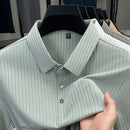 New Men's Casual Fashion Striped Short Sleeved Collar Polo Shirt Breathable and Comfortable Summer Versatile T-shirt