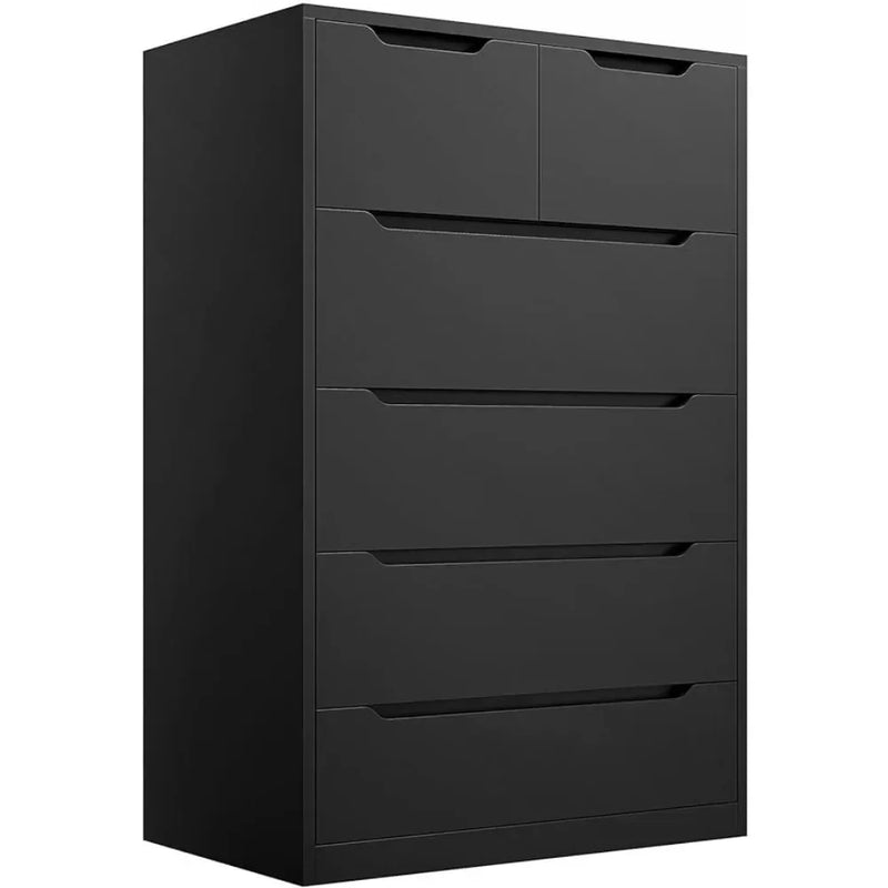 Wooden Storage Locker Cabinet Dresser for Bedroom with 6 Wood Drawers Black Dresser and Tall Dresser with Large Organizer Wood D