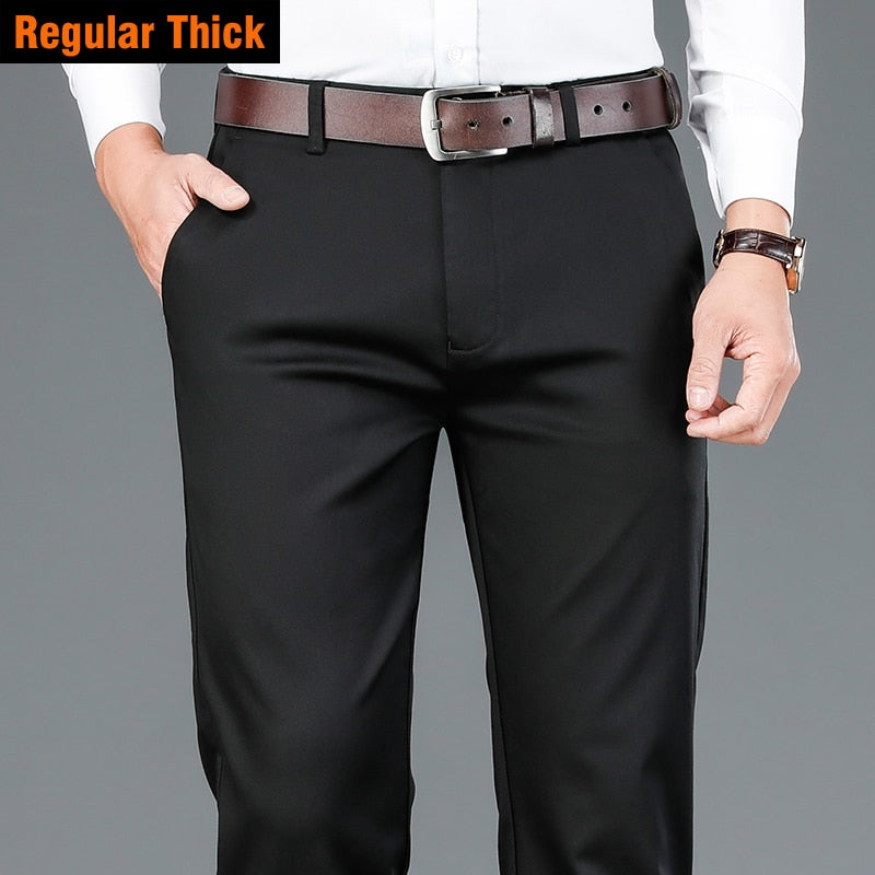 New Men's Bamboo Fiber Casual Pants Classic Style Business Fashion Khaki Stretch Cotton Trousers Male Brand Clothes