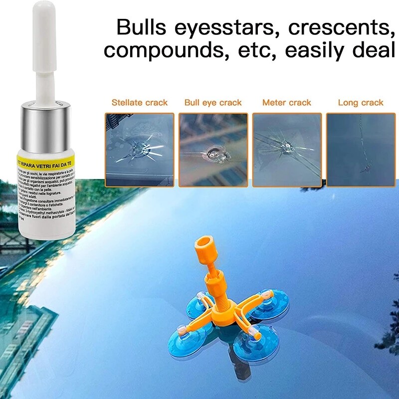 Car Windshield Repair Kit - with Pressure Syringes for Fix Windshield Chips, Cracks, Bulls-Eye, Star-Shaped and Half-Moon Cracks