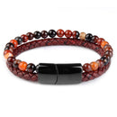 Natural Stone Bracelets Genuine Leather Braided Bracelets Black Stainless Steel Magnetic Clasp Tiger eye Bead Bangle Men Jewelry